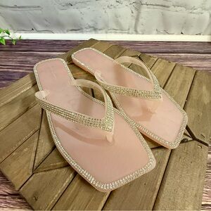 Lauren Lorraine Pink Blush Elegant Sandal Flip Flops with Rhinestone Accents NIB